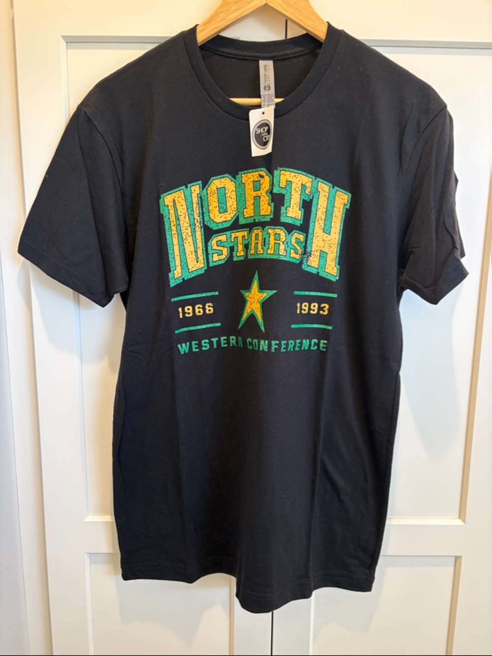 Next Level Apparel Black Tee with Green & Yellow North Stars Graphic